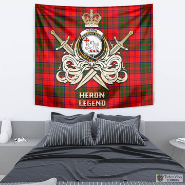 Heron Tartan Tapestry with Clan Crest and the Golden Sword of Courageous Legacy - Tartan Vibes Clothing