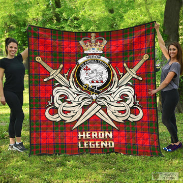 Heron Tartan Quilt with Clan Crest and the Golden Sword of Courageous Legacy - Tartan Vibes Clothing