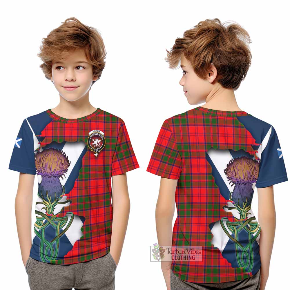 Tartan Vibes Clothing Heron Tartan Family Crest Kid T-Shirt Scottish Thistle Celtic Inspired