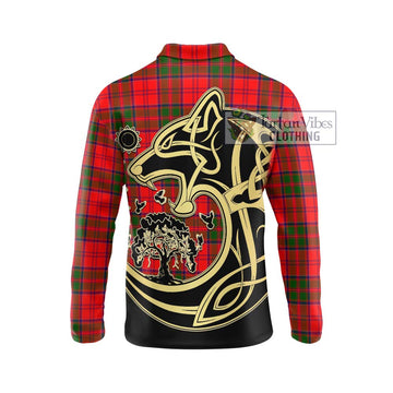 Heron Tartan Long Sleeve Polo Shirt with Family Crest Celtic Wolf Style - Tartan Vibes Clothing