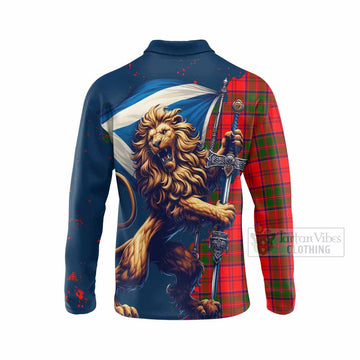 Heron Tartan Family Crest Long Sleeve Polo Shirt with Scottish Majestic Lion - Tartan Vibes Clothing