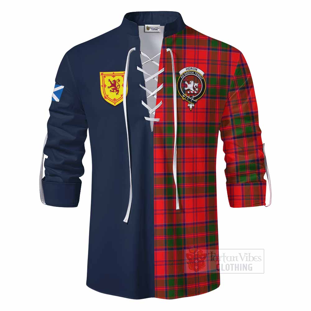 Heron Tartan Ghillie Kilt Shirt Alba with Scottish Lion Royal Arm Half Style - Tartan Vibes Clothing
