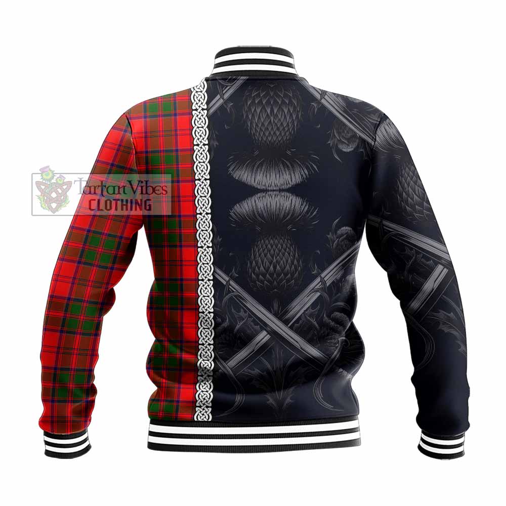 Heron Tartan Baseball Jacket with Family Crest Cross Sword Thistle Celtic Vibes - Tartan Vibes Clothing