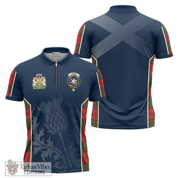 Heron Tartan Zipper Polo Shirt with Family Crest and Scottish Thistle Vibes Sport Style