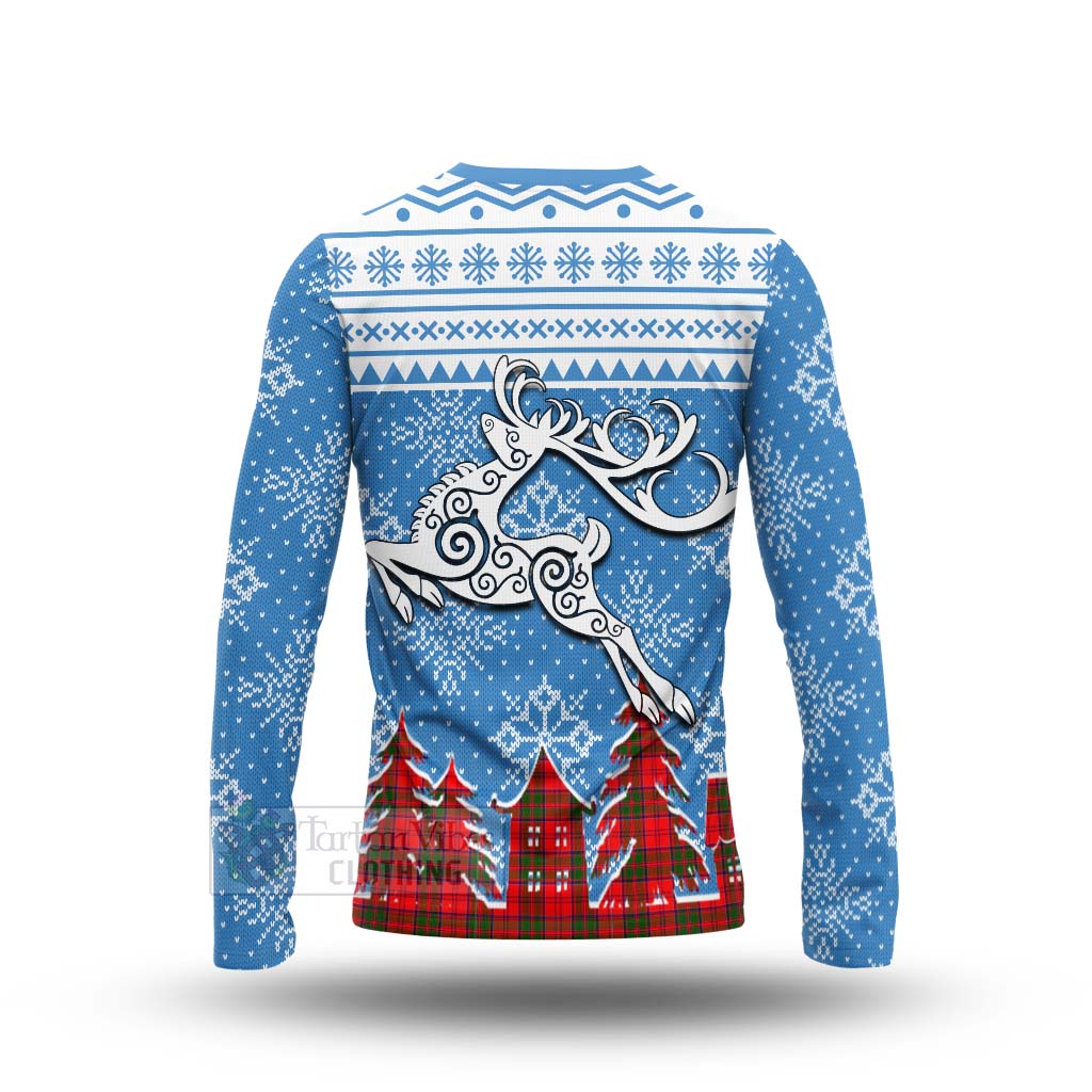 Heron Clan Christmas Long Sleeve T-Shirt Celtic Reindeer Style - Tartan Vibes Clothing