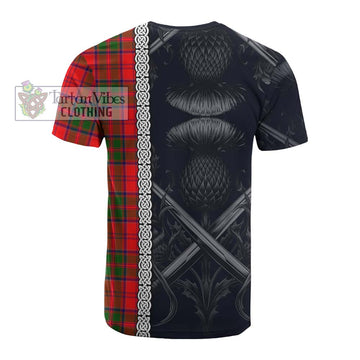 Heron Tartan Cotton T-shirt with Family Crest Cross Sword Thistle Celtic Vibes - Tartan Vibes Clothing