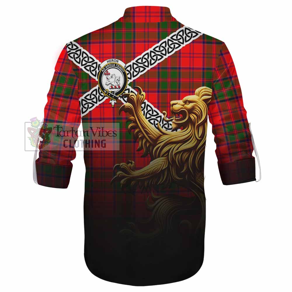Heron Crest Tartan Ghillie Kilt Shirt with Golden Lion Emblem Celtic Style - Tartan Vibes Clothing