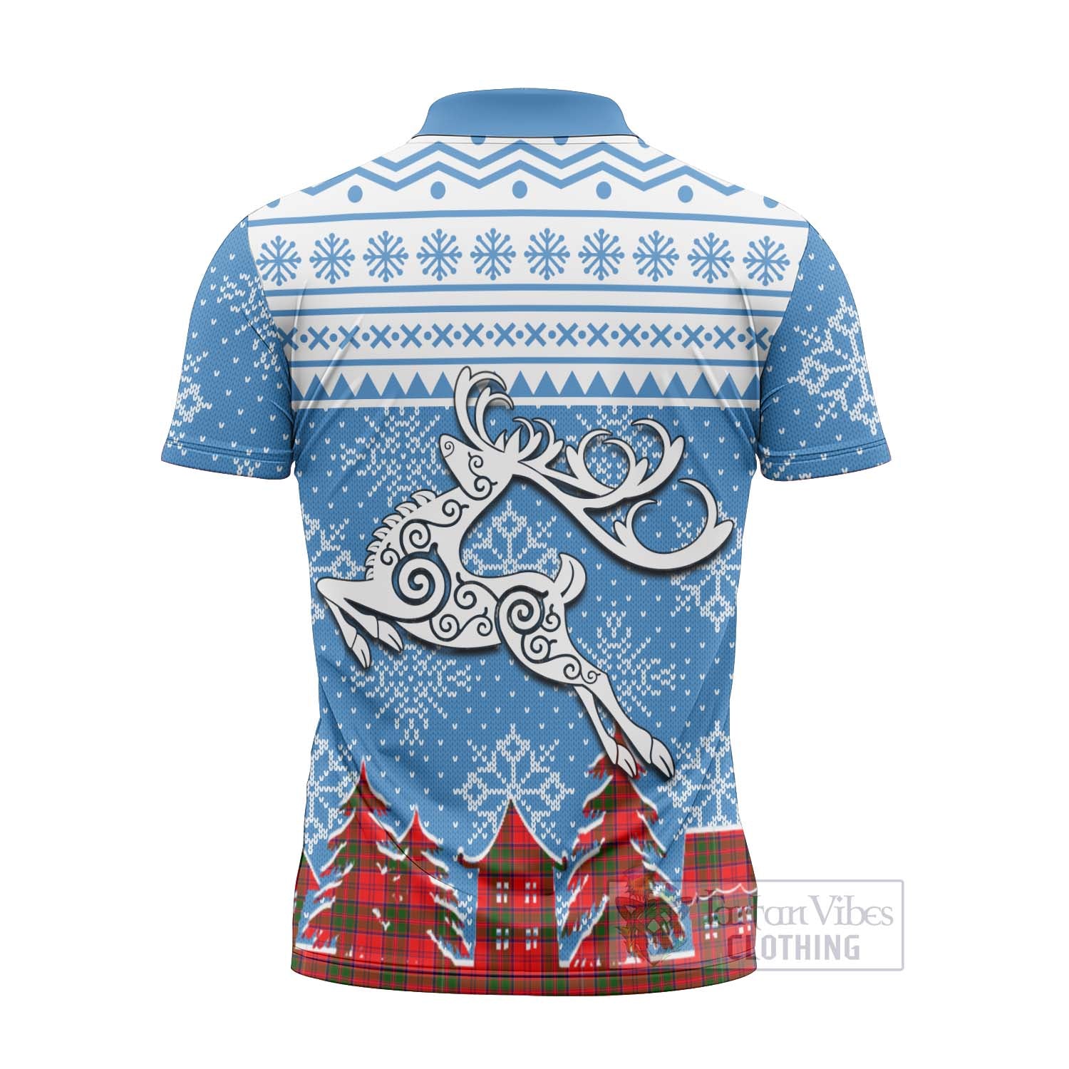 Heron Clan Christmas Zipper Polo Shirt Celtic Reindeer Style - Tartan Vibes Clothing