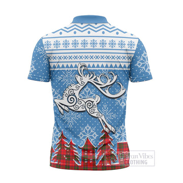 Heron Clan Christmas Zipper Polo Shirt Celtic Reindeer Style - Tartan Vibes Clothing