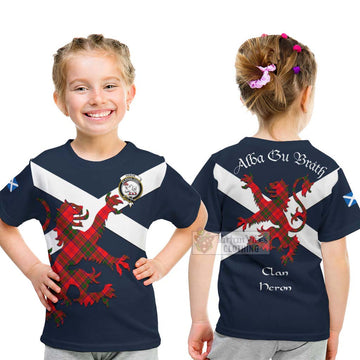 Heron Tartan Lion Rampant Kid T-Shirt Proudly Display Your Heritage with Alba Gu Brath and Clan Name - Tartan Vibes Clothing