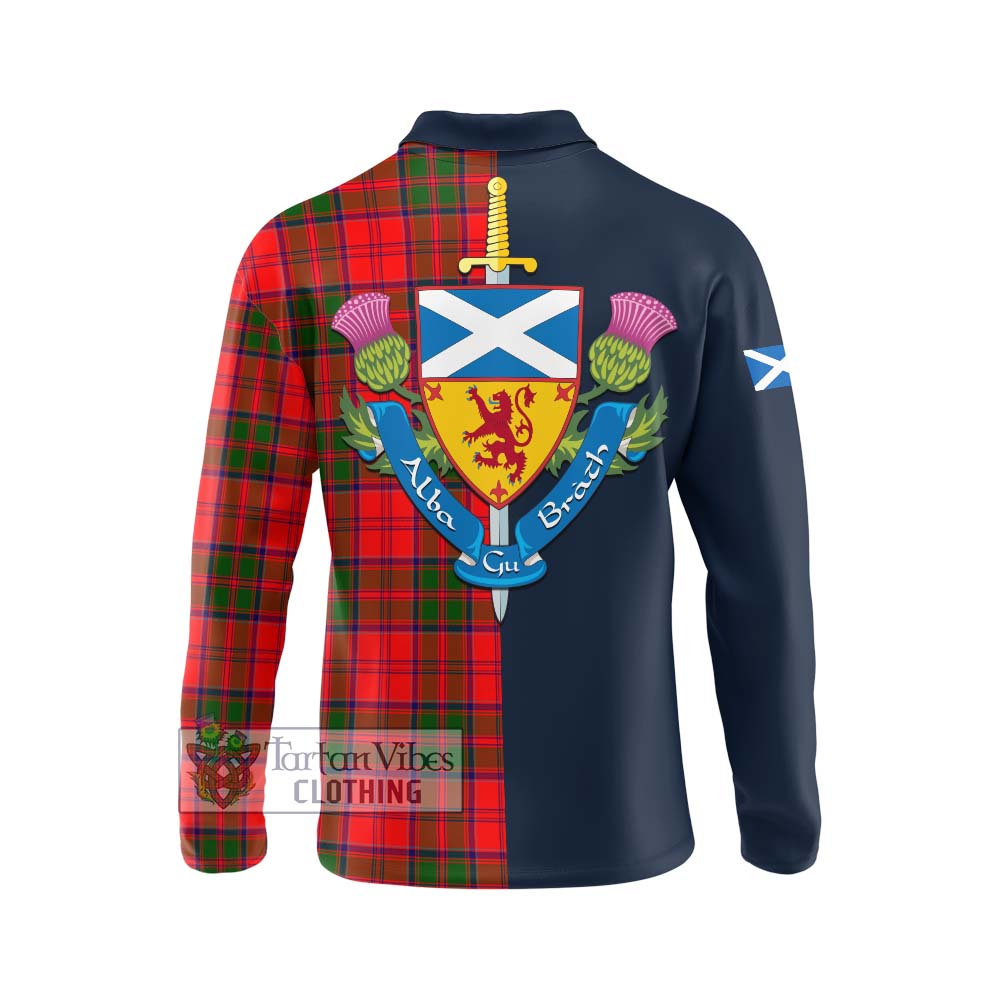 Heron Tartan Long Sleeve Polo Shirt Alba with Scottish Lion Royal Arm Half Style - Tartan Vibes Clothing