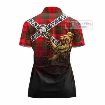 Heron Crest Tartan Women's Polo Shirt with Golden Lion Emblem Celtic Style - Tartan Vibes Clothing