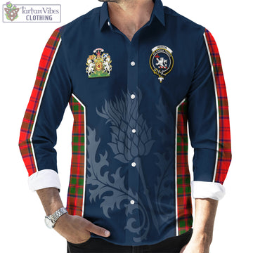 Heron Tartan Long Sleeve Button Up Shirt with Family Crest and Scottish Thistle Vibes Sport Style - Tartan Vibes Clothing