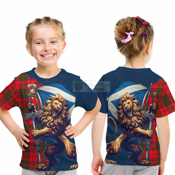 Heron Tartan Family Crest Kid T-Shirt with Scottish Majestic Lion - Tartan Vibes Clothing