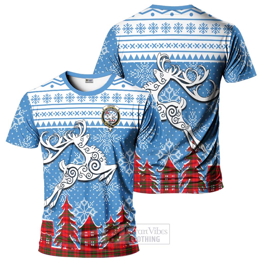 Heron Clan Christmas T-Shirt Celtic Reindeer Style - Tartan Vibes Clothing