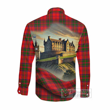 Tartan Vibes Clothing Heron Tartan Family Crest Long Sleeve Button Shirt with Scottish Ancient Castle Style