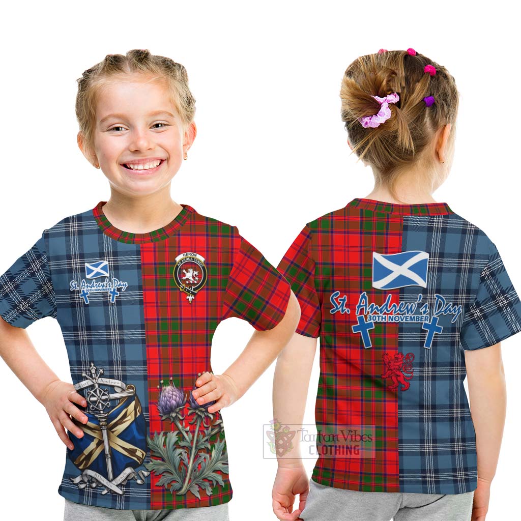 Heron Tartan Kid T-Shirt Happy St. Andrew's Day Half Tartan Style - Tartan Vibes Clothing