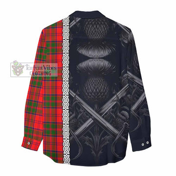 Heron Tartan Women's Casual Shirt with Family Crest Cross Sword Thistle Celtic Vibes - Tartan Vibes Clothing