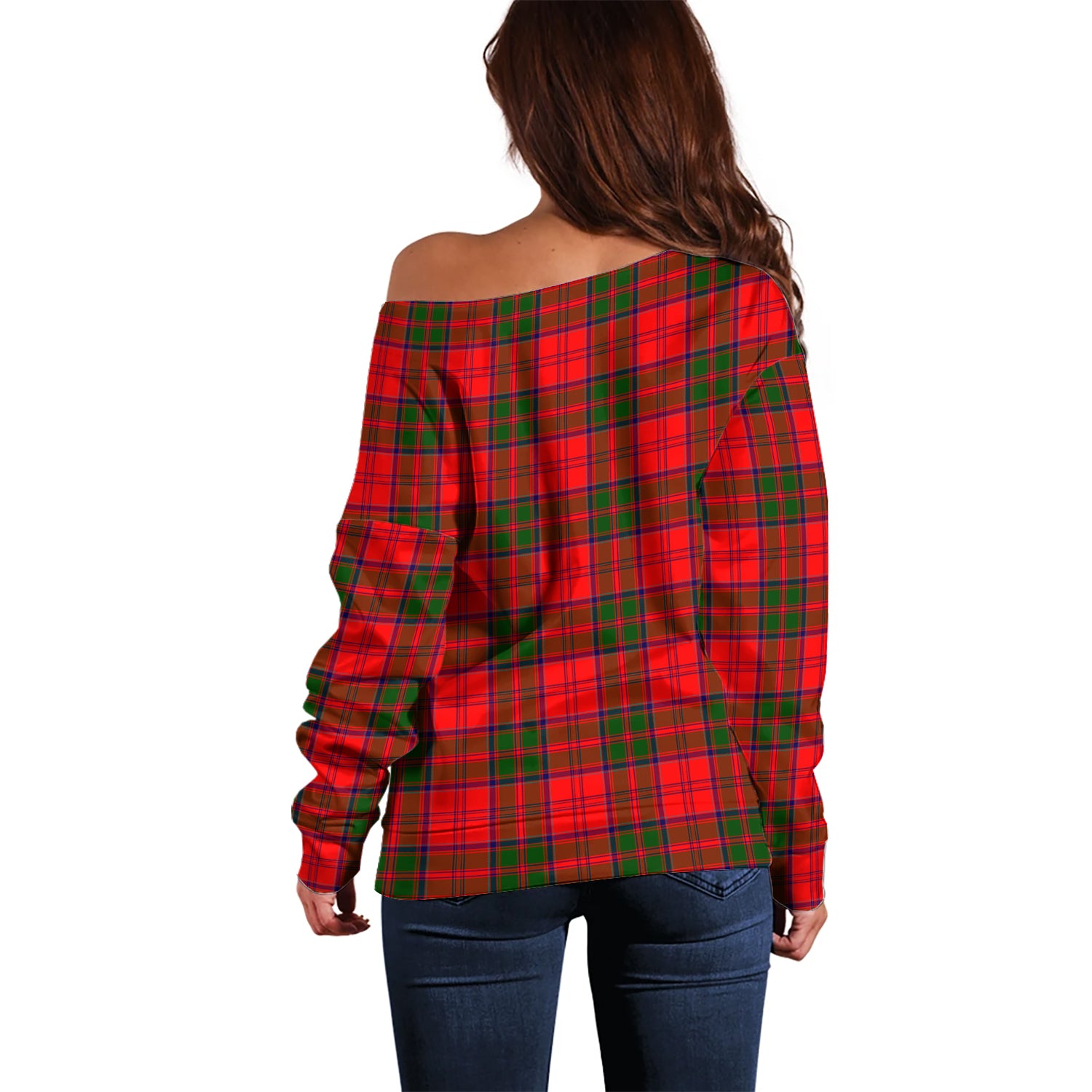 Heron Tartan Off Shoulder Women Sweater with Family Crest - Tartan Vibes Clothing