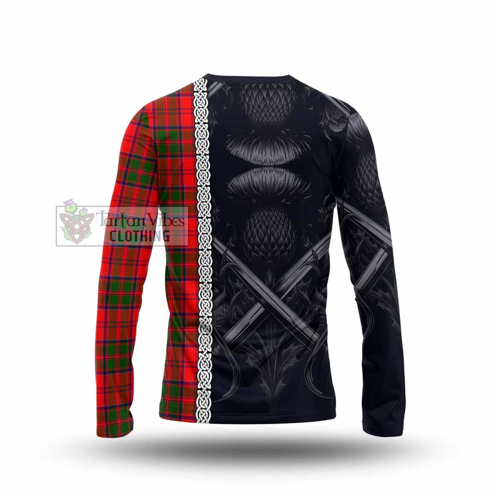 Heron Tartan Long Sleeve T-Shirt with Family Crest Cross Sword Thistle Celtic Vibes - Tartan Vibes Clothing