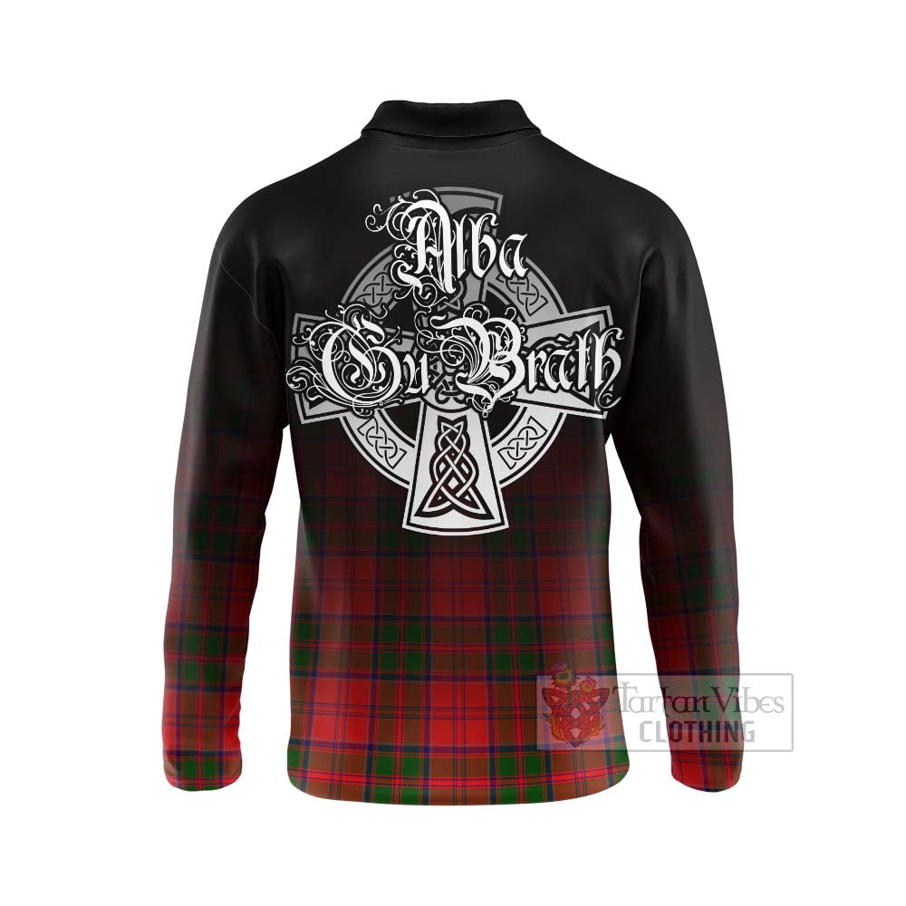Heron Tartan Long Sleeve Polo Shirt Featuring Alba Gu Brath Family Crest Celtic Inspired - Tartan Vibes Clothing