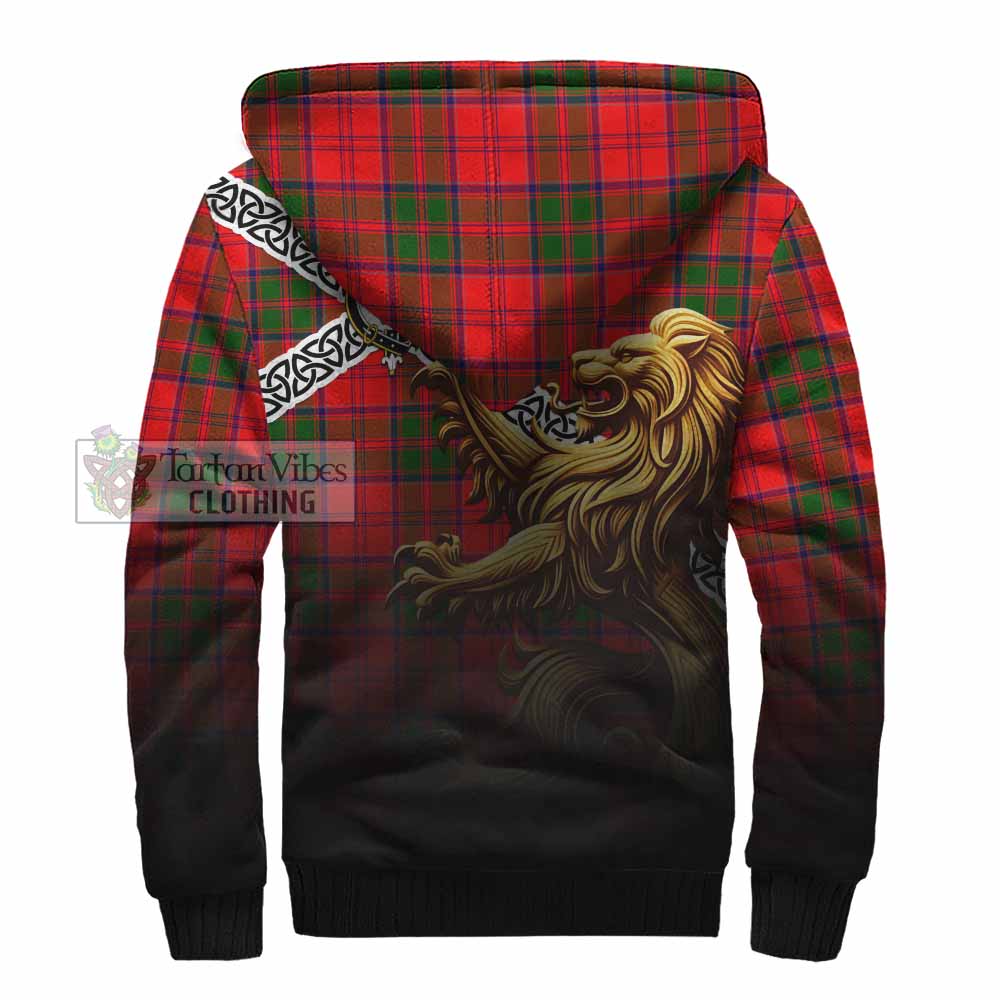 Heron Crest Tartan Sherpa Hoodie with Golden Lion Emblem Celtic Style - Tartan Vibes Clothing