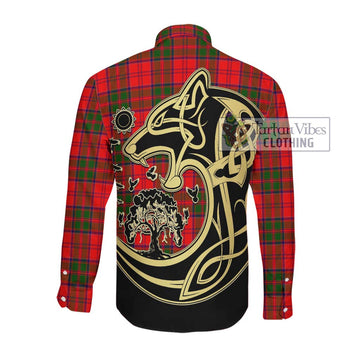Heron Tartan Long Sleeve Button Shirt with Family Crest Celtic Wolf Style Men's Shirt - Tartan Vibes Clothing