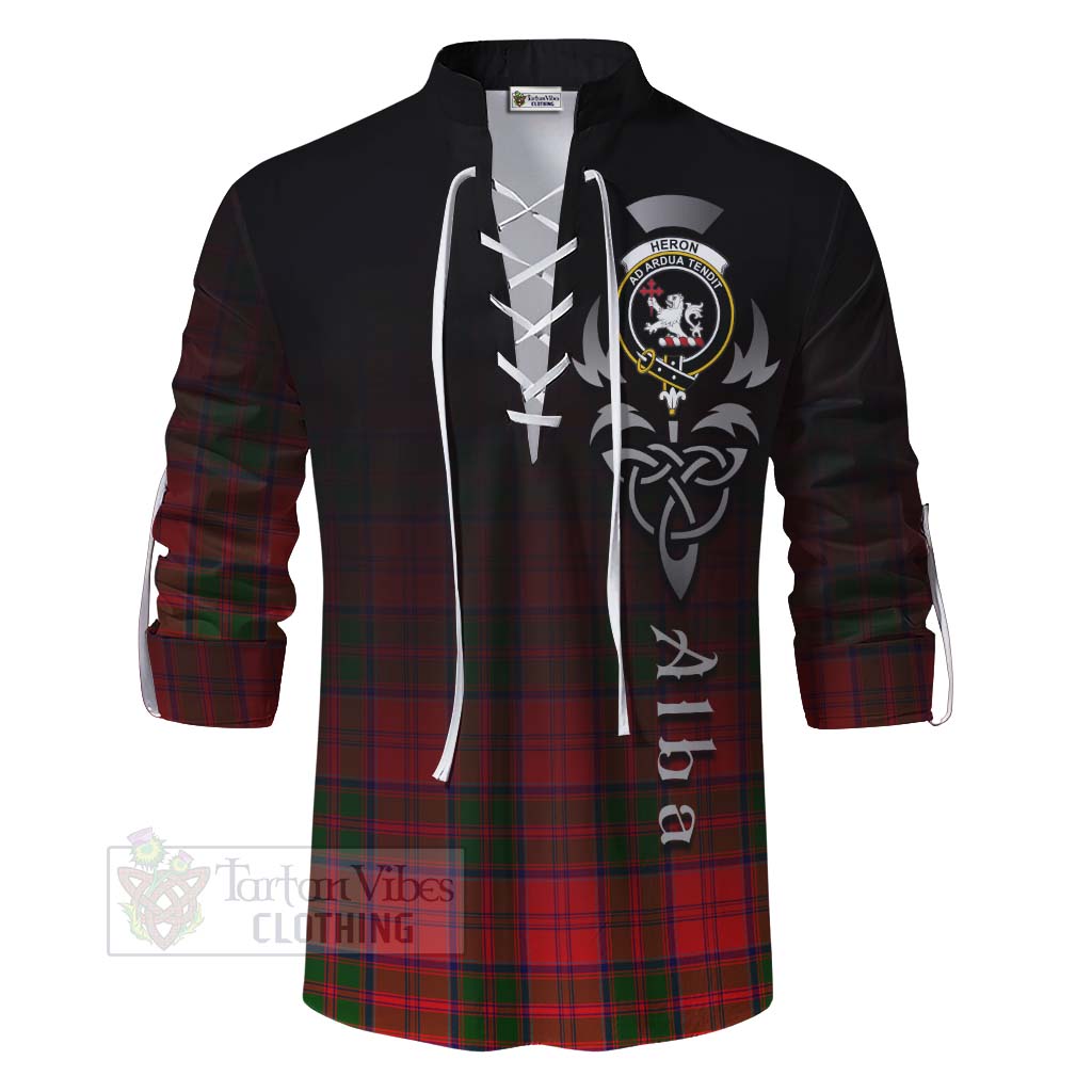 Heron Tartan Ghillie Kilt Shirt Featuring Alba Gu Brath Family Crest Celtic Inspired - Tartan Vibes Clothing