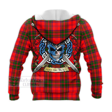 Heron Tartan Knitted Hoodie with Family Crest Celtic Skull Style - Tartan Vibes Clothing