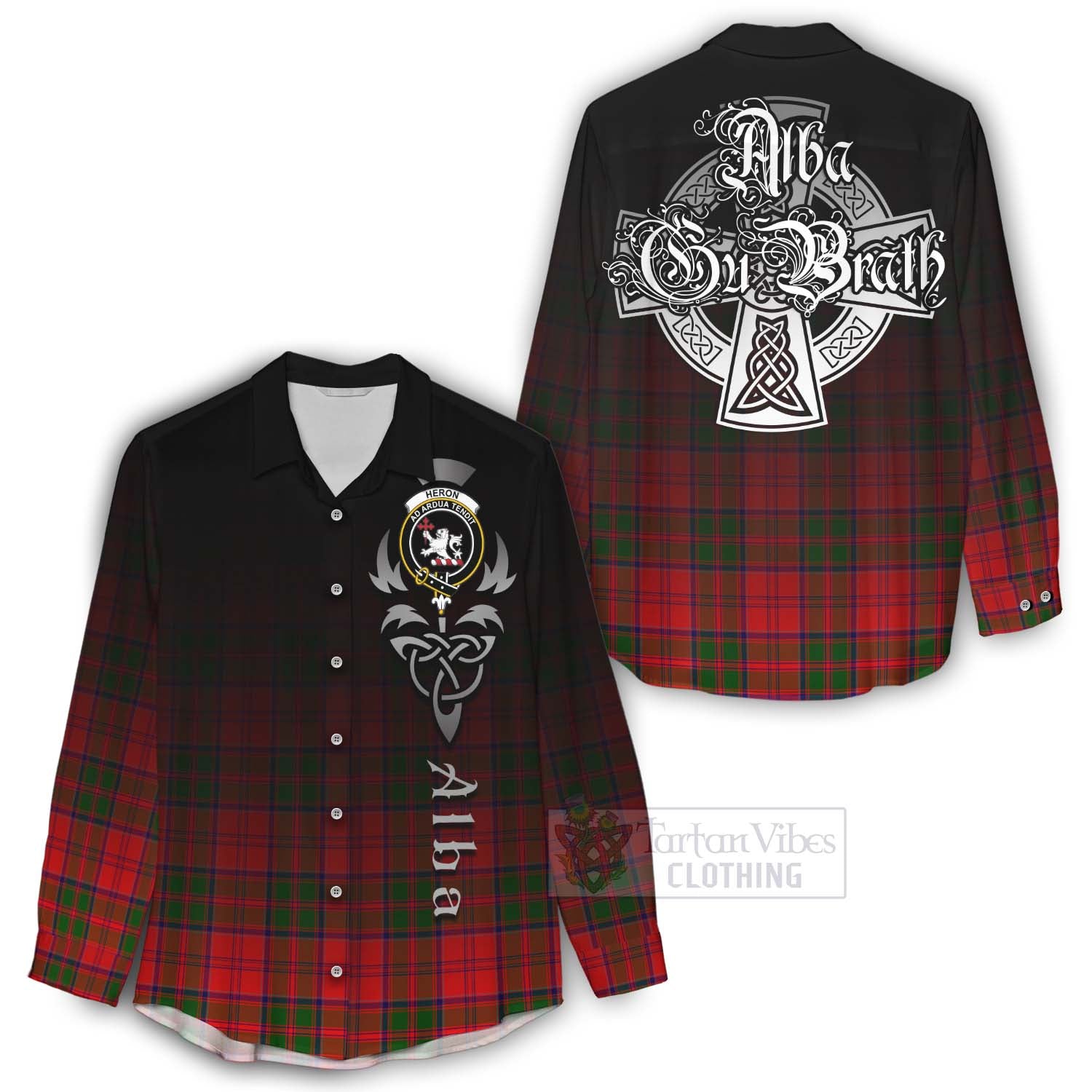 Heron Tartan Women's Casual Shirt Featuring Alba Gu Brath Family Crest Celtic Inspired - Tartan Vibes Clothing