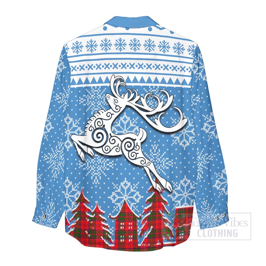Heron Clan Christmas Women's Casual Shirt Celtic Reindeer Style - Tartan Vibes Clothing