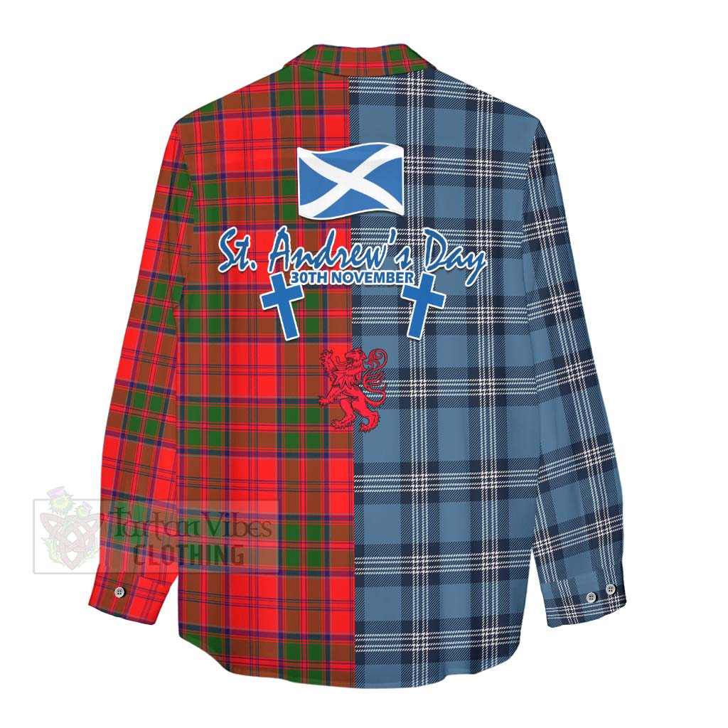 Heron Tartan Women's Casual Shirt Happy St. Andrew's Day Half Tartan Style - Tartan Vibes Clothing