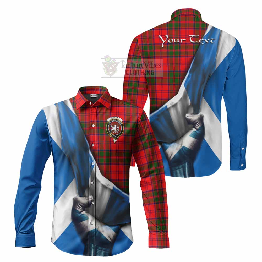 Heron Tartan Long Sleeve Button Shirt with Family Crest Scotland Patriotic Style - Tartan Vibes Clothing