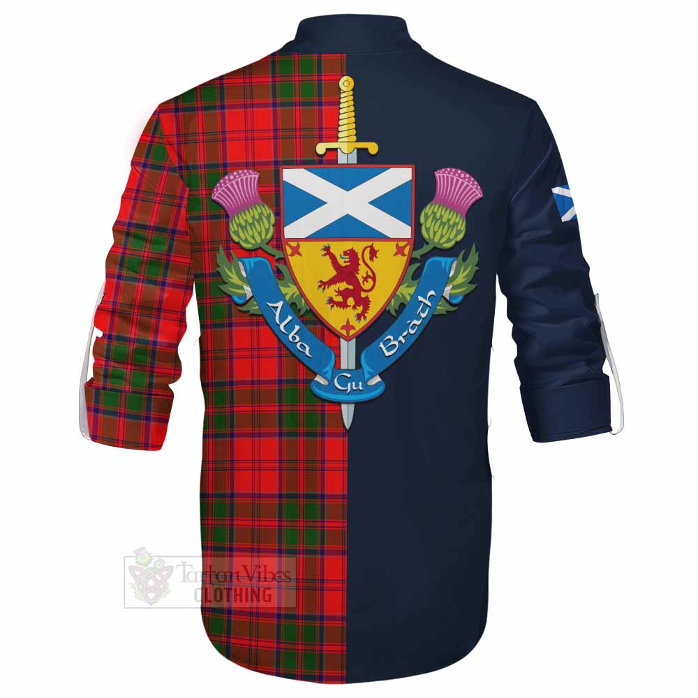 Heron Tartan Ghillie Kilt Shirt Alba with Scottish Lion Royal Arm Half Style - Tartan Vibes Clothing