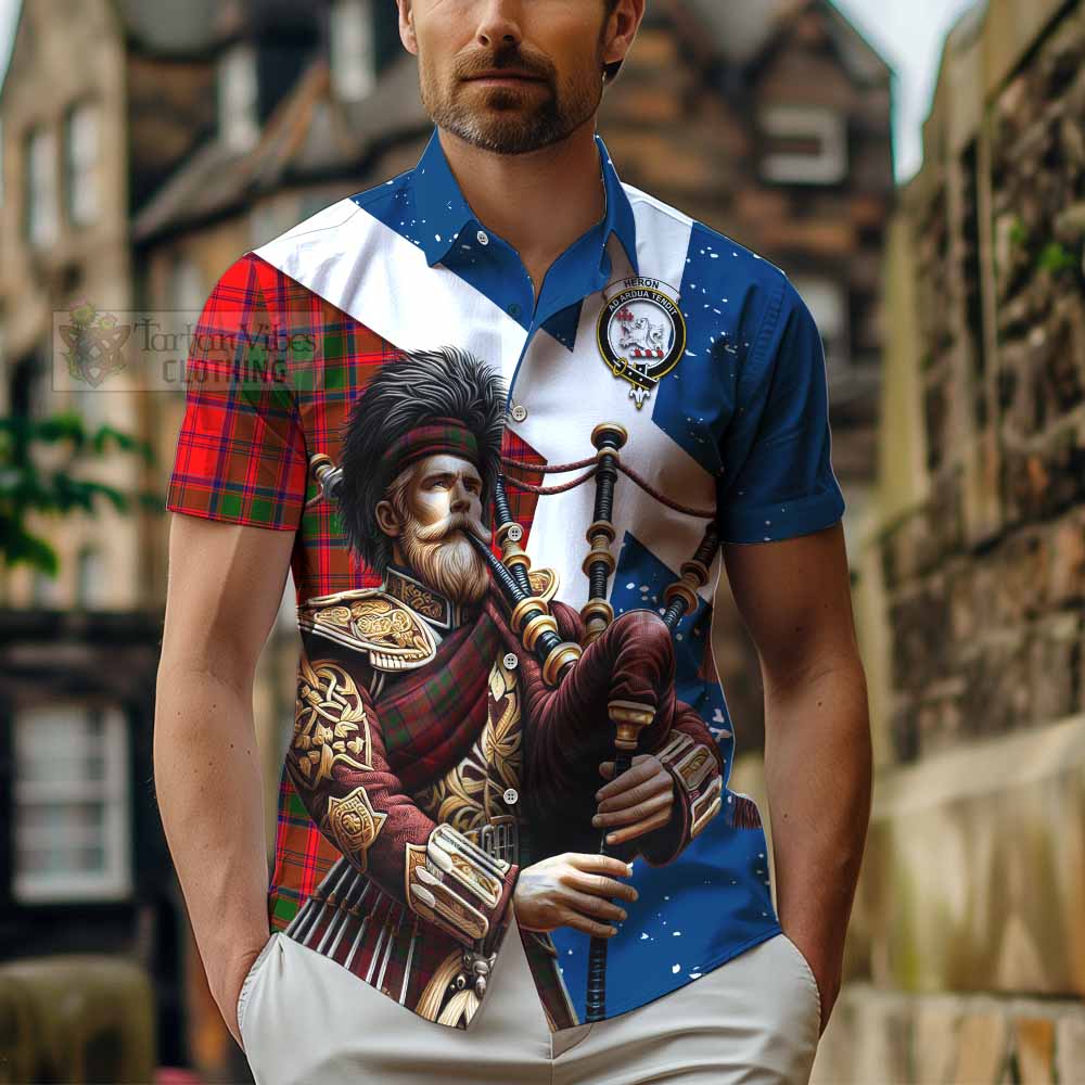 Heron Tartan Hawaiian Shirt with Family Crest Scottish Bagpiper Vibes - Tartan Vibes Clothing
