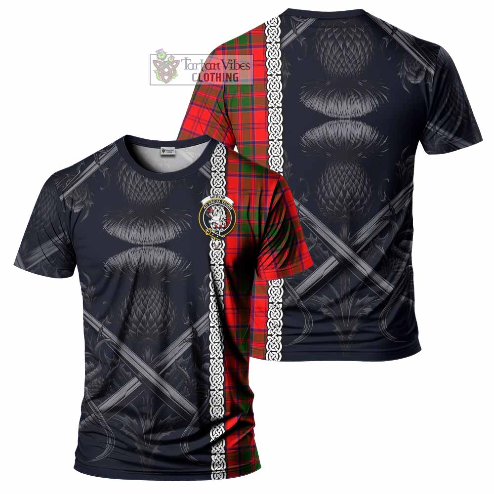 Heron Tartan T-Shirt with Family Crest Cross Sword Thistle Celtic Vibes - Tartan Vibes Clothing