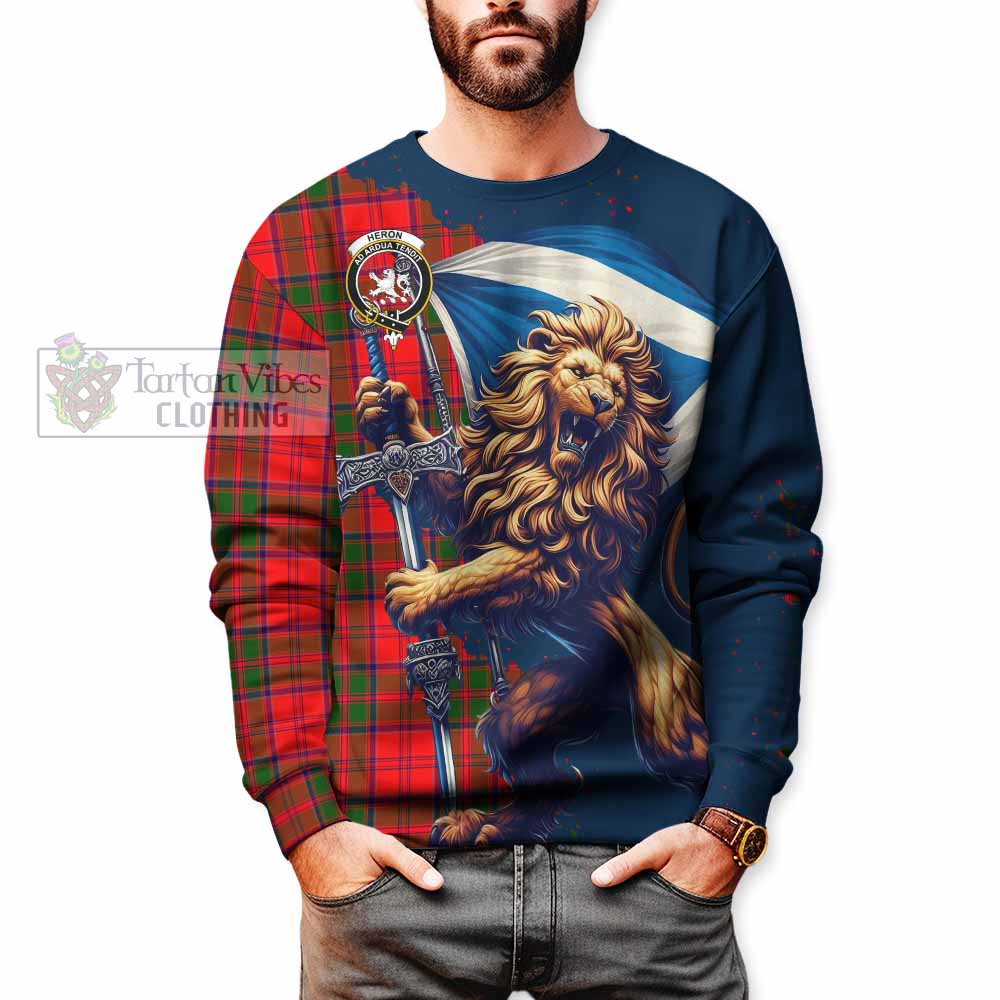 Heron Tartan Family Crest Sweatshirt with Scottish Majestic Lion - Tartan Vibes Clothing