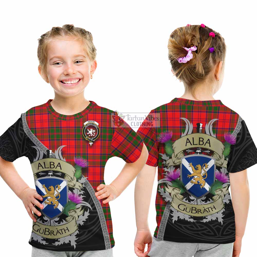 Heron Tartan Family Crest Kid T-Shirt Lion Rampant Royal Thistle Shield Celtic Inspired - Tartan Vibes Clothing