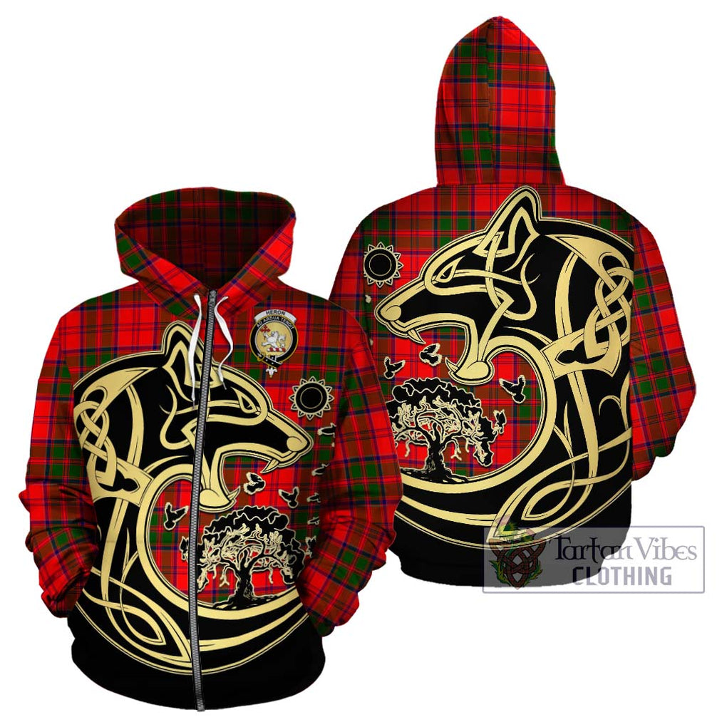 Heron Tartan Hoodie with Family Crest Celtic Wolf Style - Tartan Vibes Clothing