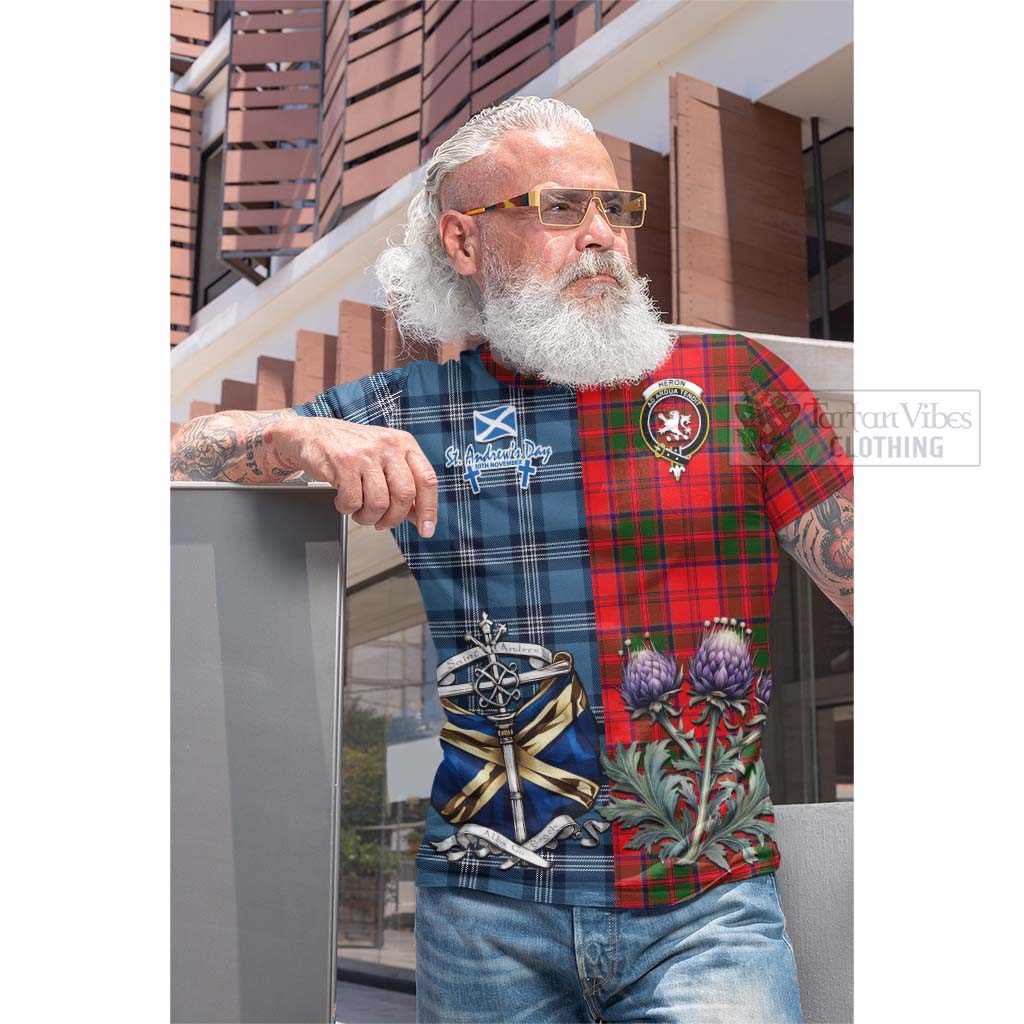 Heron Tartan Cotton T-shirt Happy St. Andrew's Day Half Tartan Style - Tartan Vibes Clothing