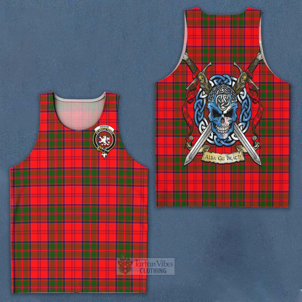Heron Tartan Men's Tank Top with Family Crest Celtic Skull Style - Tartan Vibes Clothing