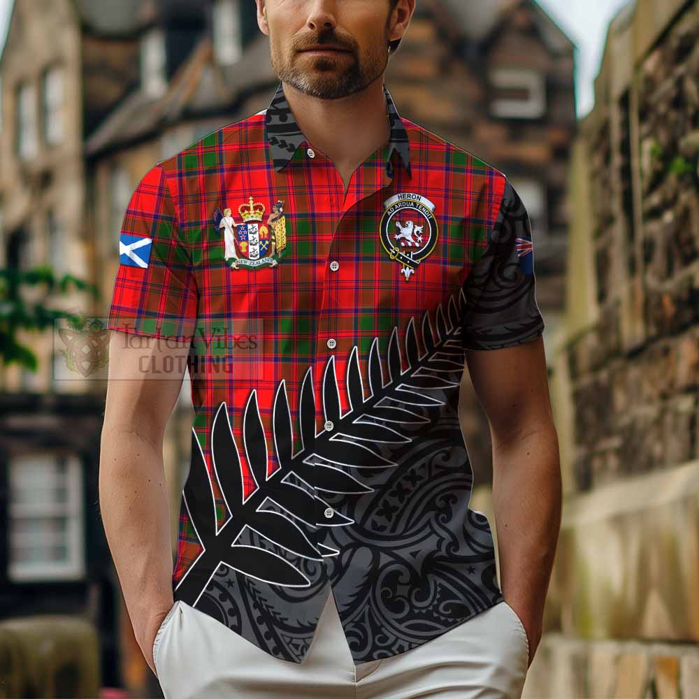 Heron Crest Tartan Hawaiian Shirt with New Zealand Silver Fern Half Style - Tartan Vibes Clothing