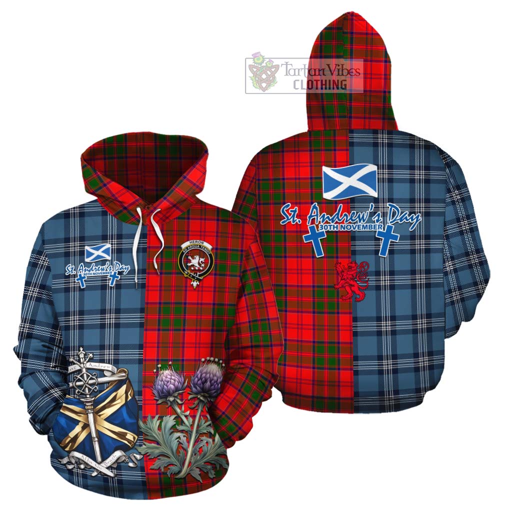 Heron Tartan Cotton Hoodie Happy St. Andrew's Day Half Tartan Style Zip Hoodie - Tartan Vibes Clothing