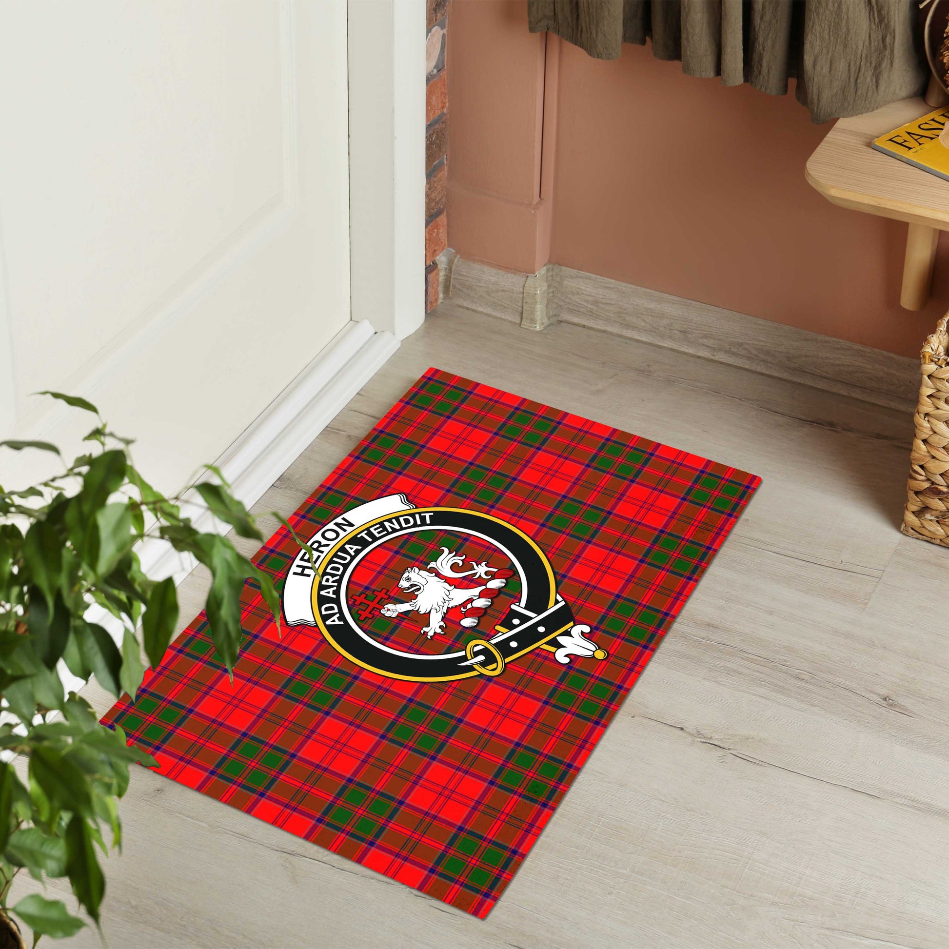 Heron Tartan Rubber Doormat with Family Crest - Tartan Vibes Clothing