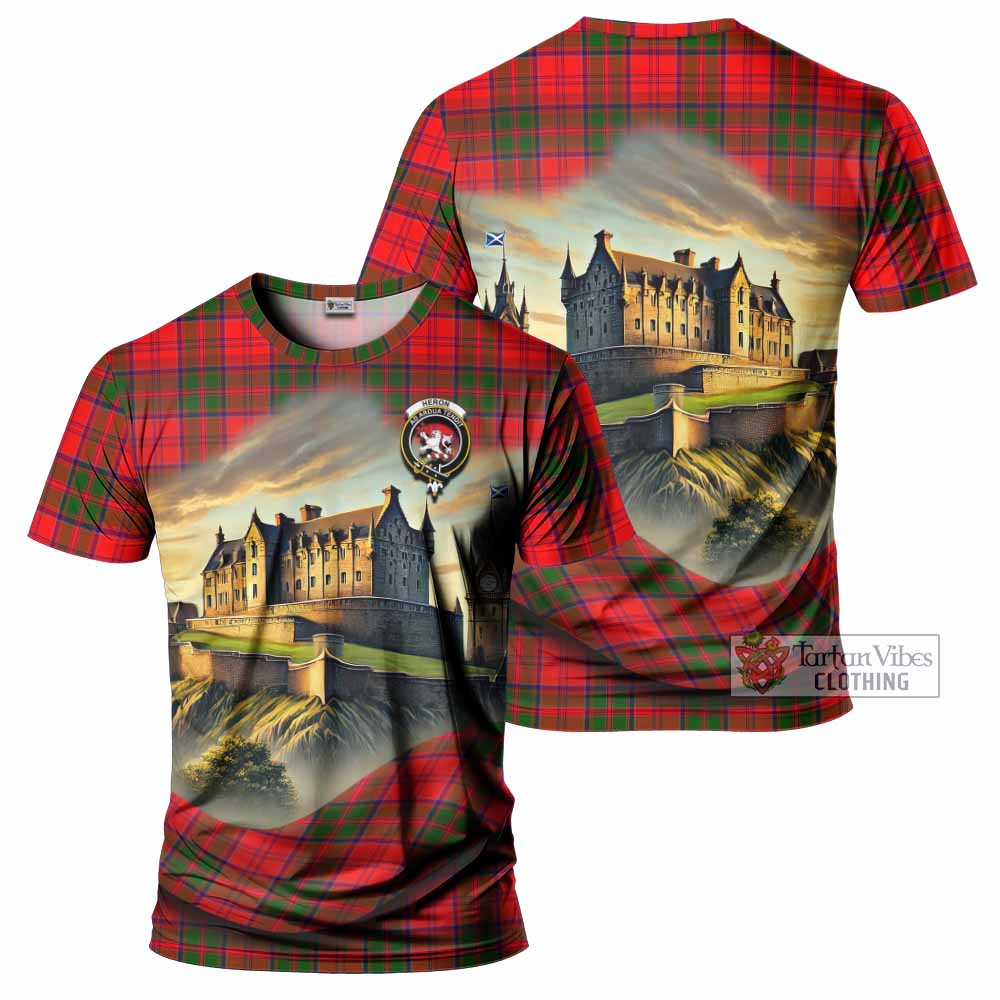 Heron Tartan Family Crest T-Shirt with Scottish Ancient Castle Style - Tartan Vibes Clothing
