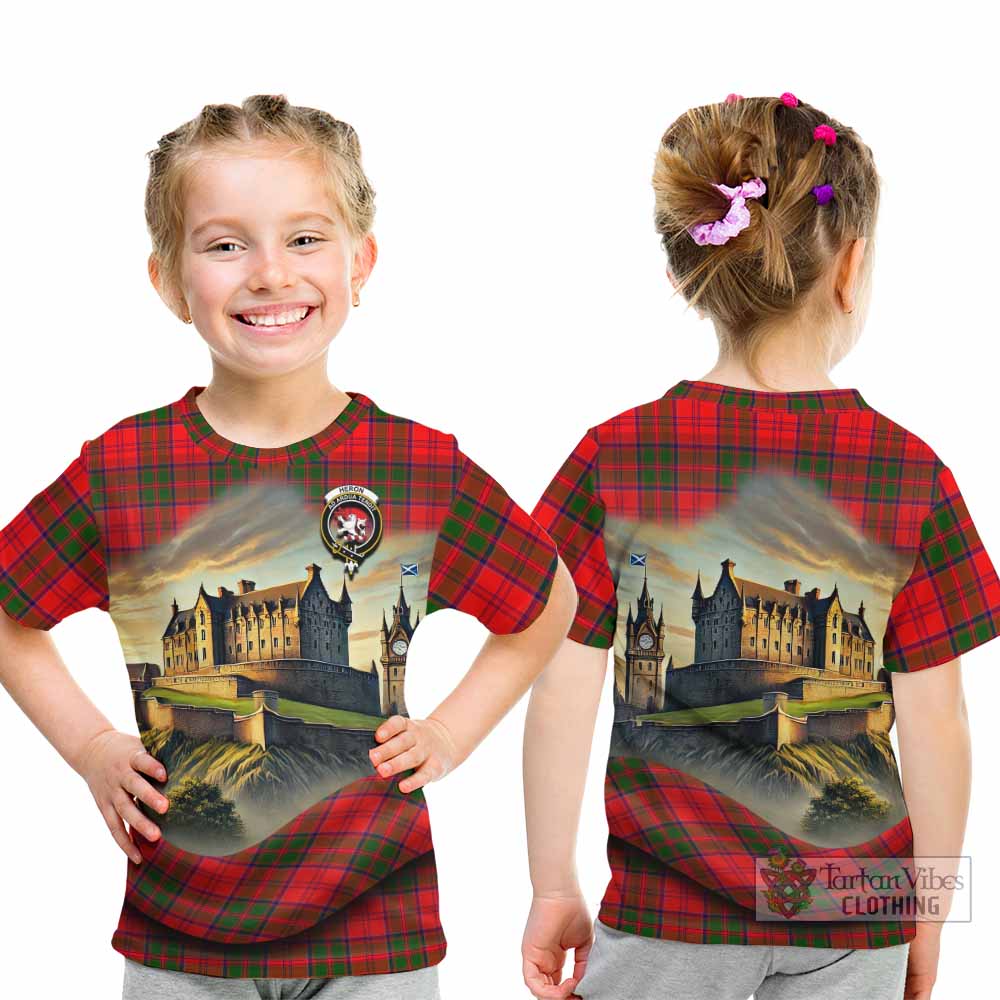 Heron Tartan Family Crest Kid T-Shirt with Scottish Ancient Castle Style - Tartan Vibes Clothing