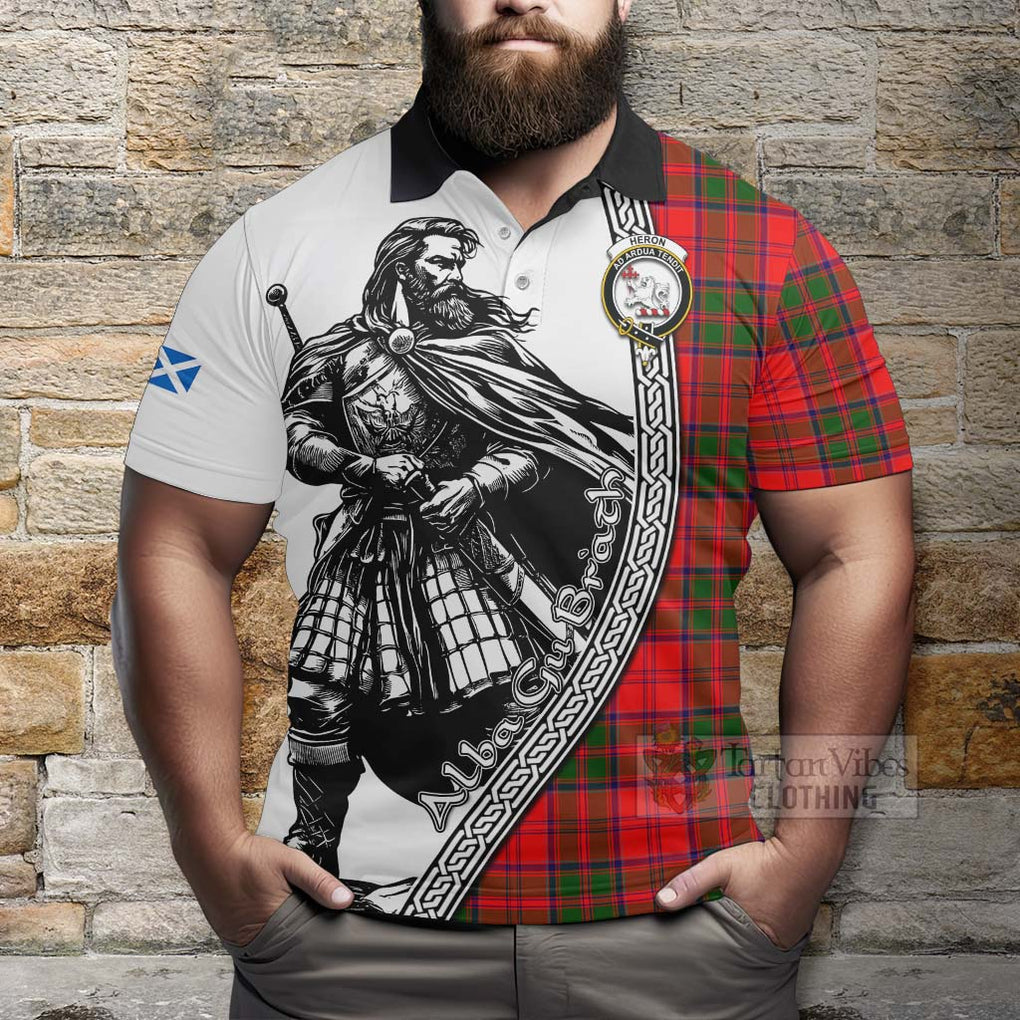 Heron Tartan Clan Crest Polo Shirt with Highlander Warrior Celtic Style - Tartan Vibes Clothing