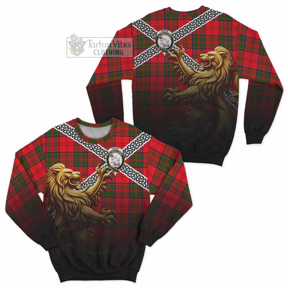 Heron Crest Tartan Sweatshirt with Golden Lion Emblem Celtic Style - Tartan Vibes Clothing