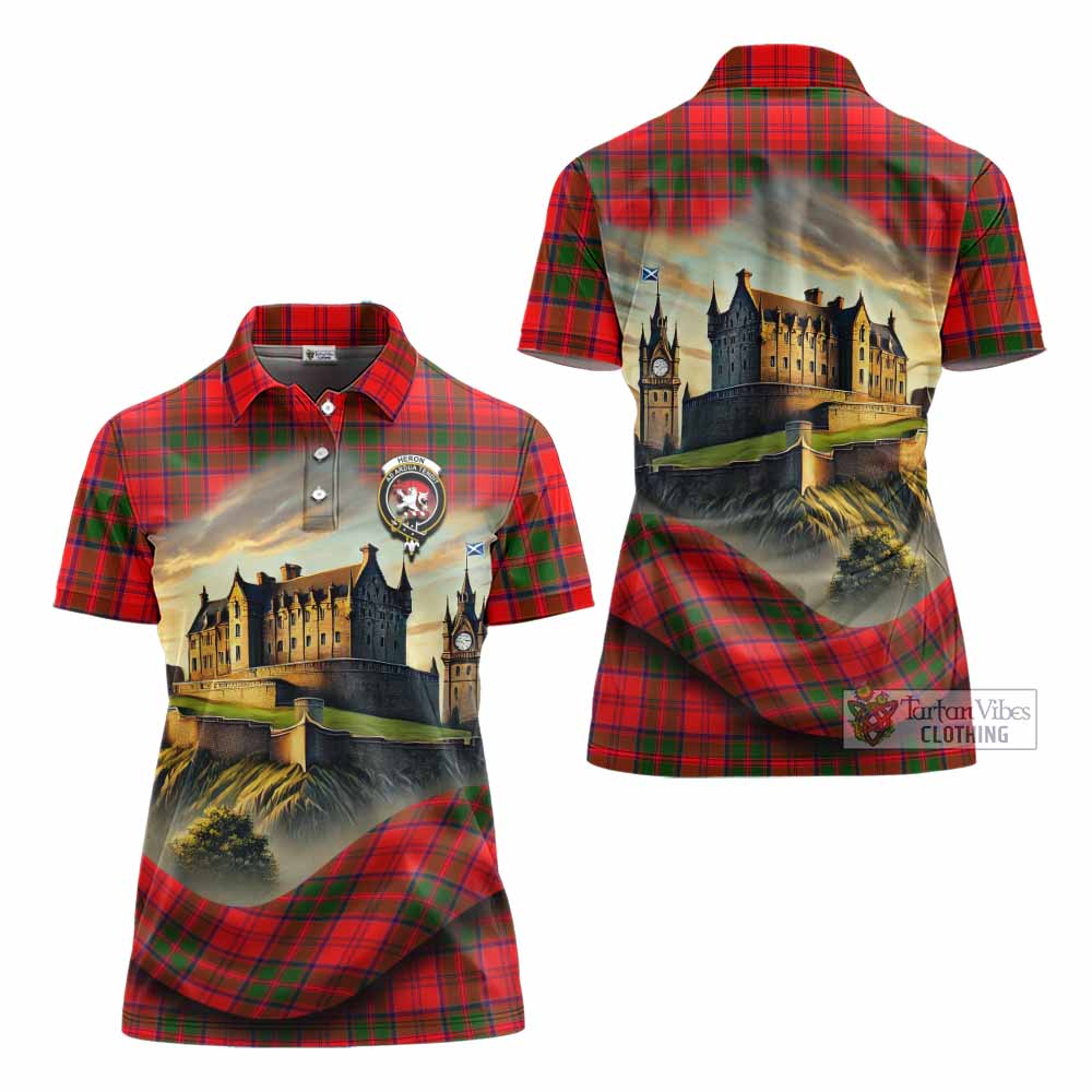 Heron Tartan Family Crest Women's Polo Shirt with Scottish Ancient Castle Style - Tartan Vibes Clothing