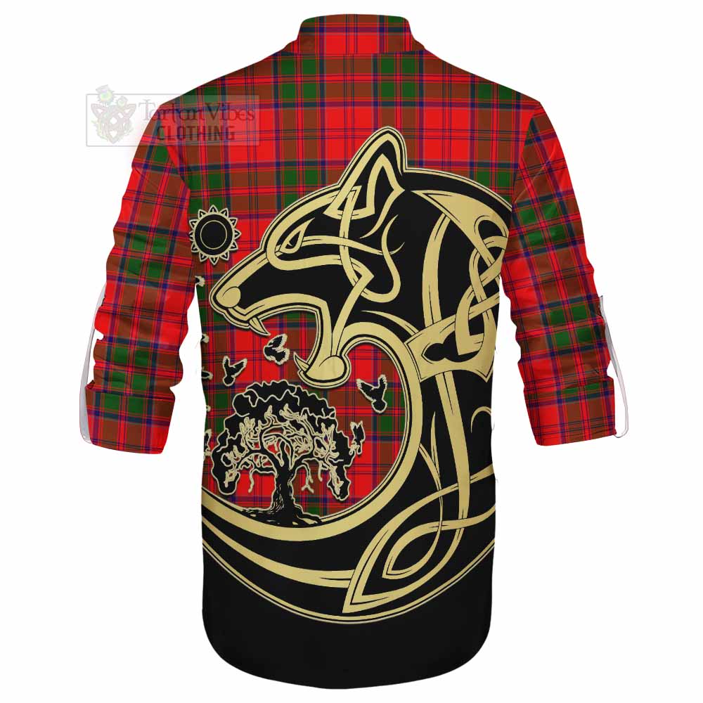 Heron Tartan Ghillie Kilt Shirt with Family Crest Celtic Wolf Style - Tartan Vibes Clothing